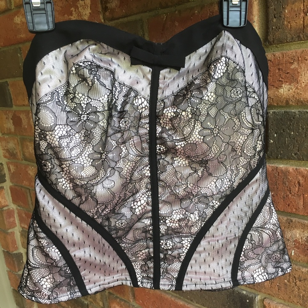 Bebe Summer Romance Dotted Mesh & Lace Bustier